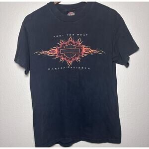 🔥 Harley-Davidson "Feel the Heat" Flame Graphic Tee – Size L